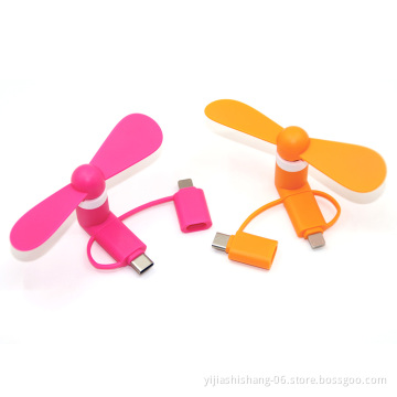 Mini USB Fan 3-in-1 Portable Phone Fan for iPhone/iPad and Android Type-C, Android Micro-USB Phones